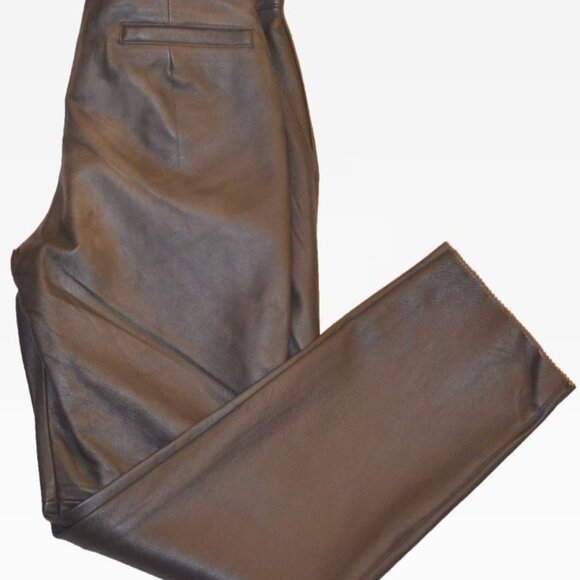 Women’s Black Soft Leather Pleated Dress Pants with Open Hem Plus Size 16 Colors - Picture 2 of 16